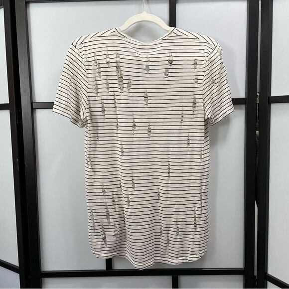 [S] Joe’s Jeans White & Black Striped Delicately Distressed Short Sleeve Top - Picture 5 of 14